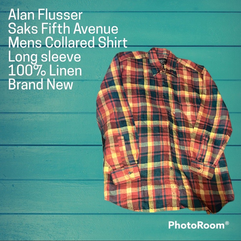 Alan Flusser SAKS Fifth Avene Mens collared long sleeve shirt plaid NEW